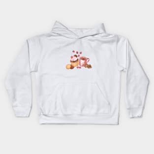 Raspberry cupcake and Hot Chocolate Watercolor Illustration Kids Hoodie